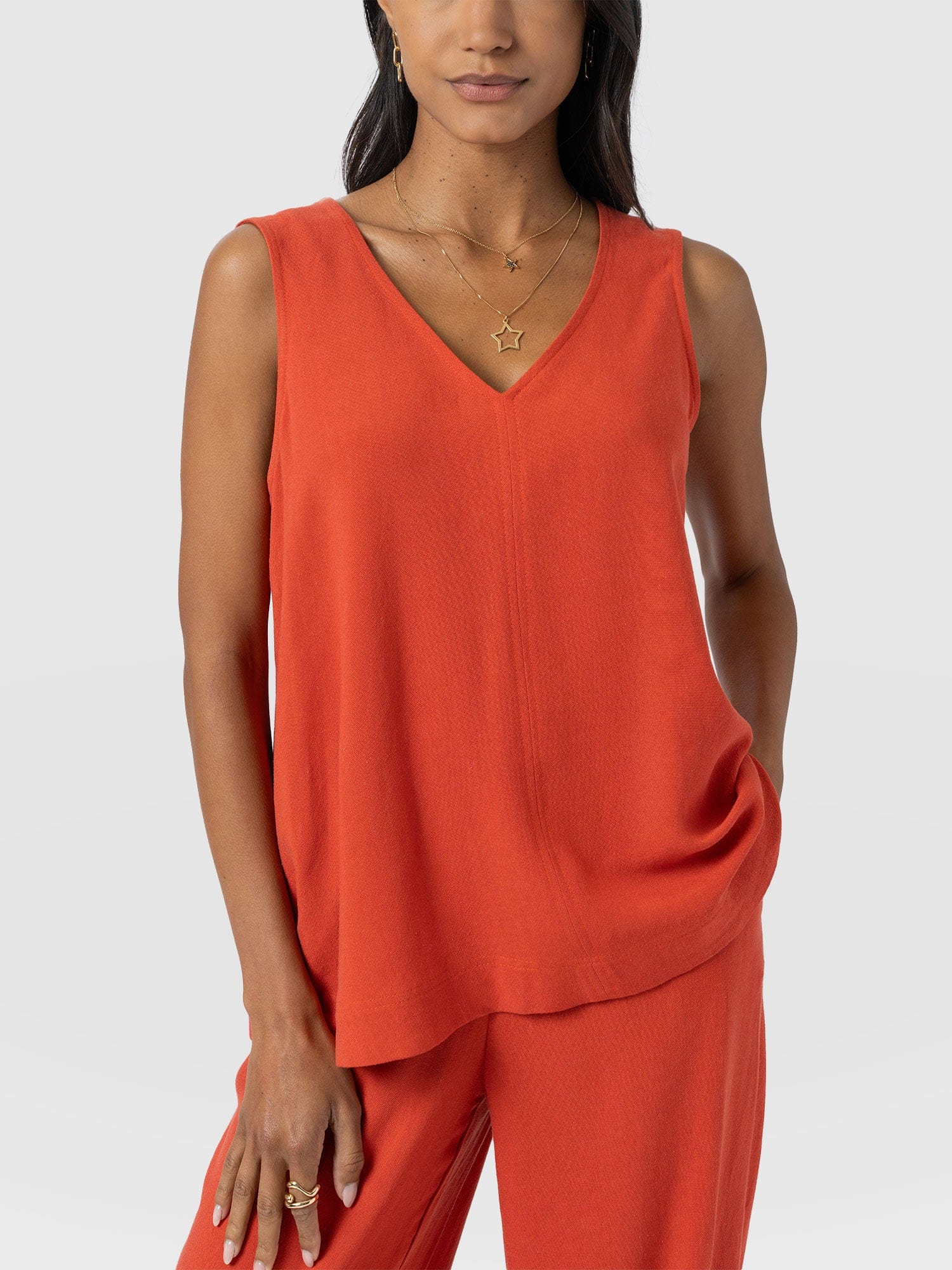 Corinne V Neck Tunic - Burnt Orange - Women's T-shirts | Saint + Sofia® USA